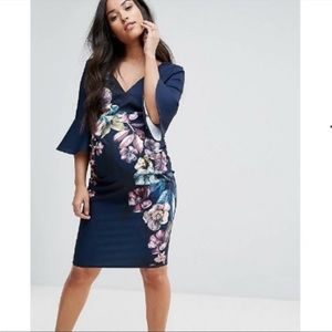 Little Mistress Navy Floral Maternity Dress - 10
